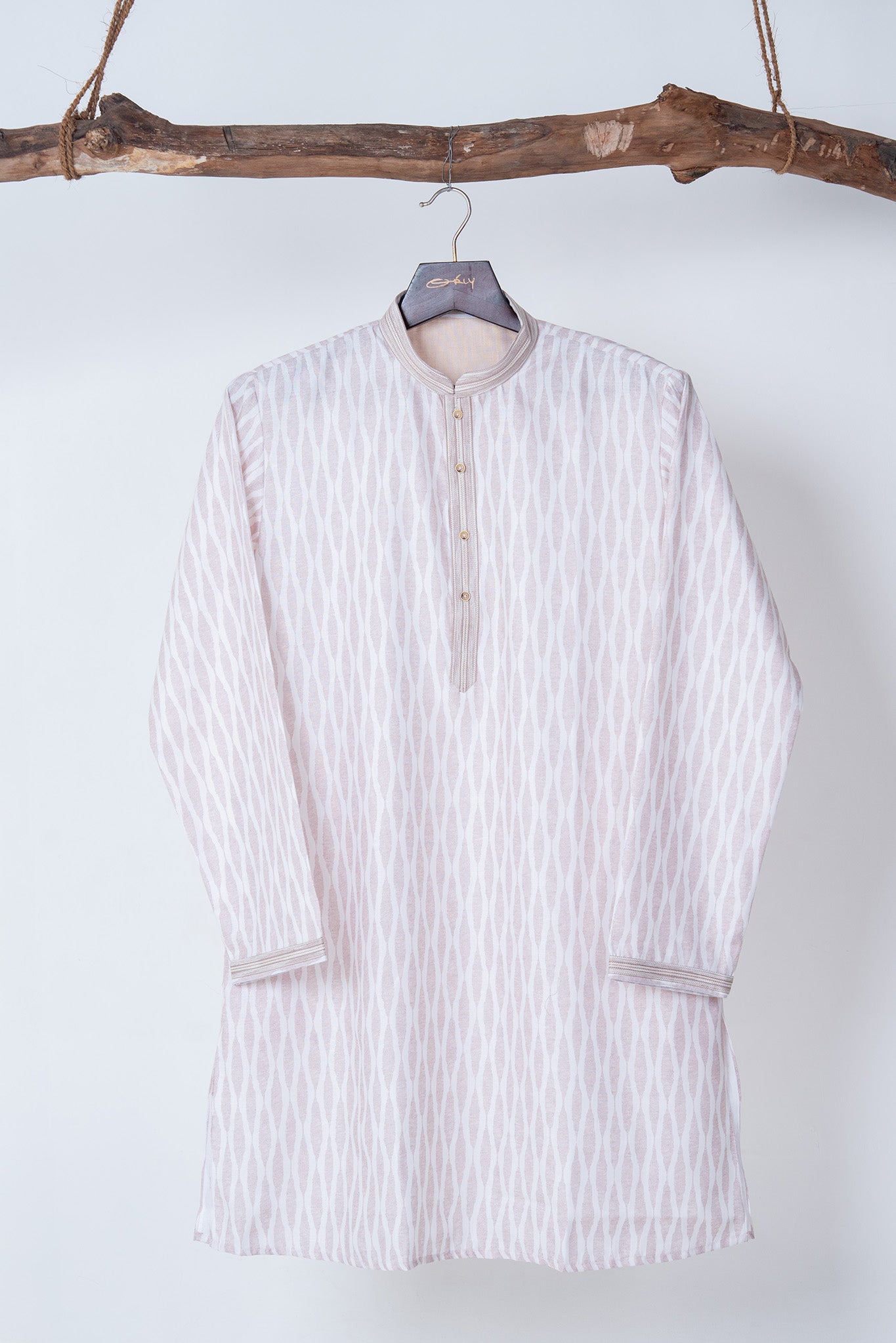 White Ikat Stripe Cotton Kurta