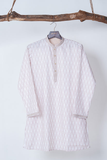 White Ikat Stripe Cotton Kurta