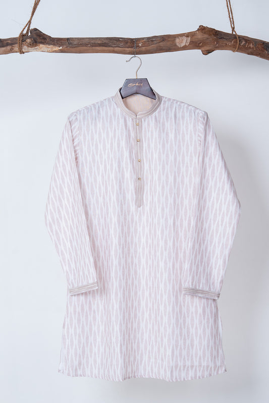 White Ikat Stripe Cotton Kurta
