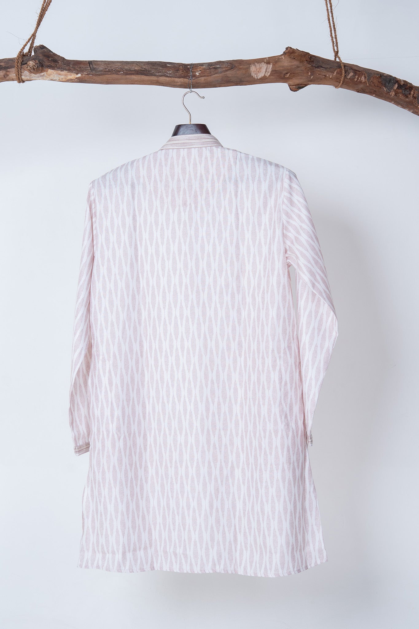 White Ikat Stripe Cotton Kurta