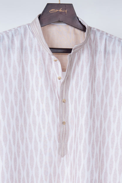 White Ikat Stripe Cotton Kurta