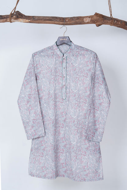 Mist Blue Botanical Print Cotton Kurta