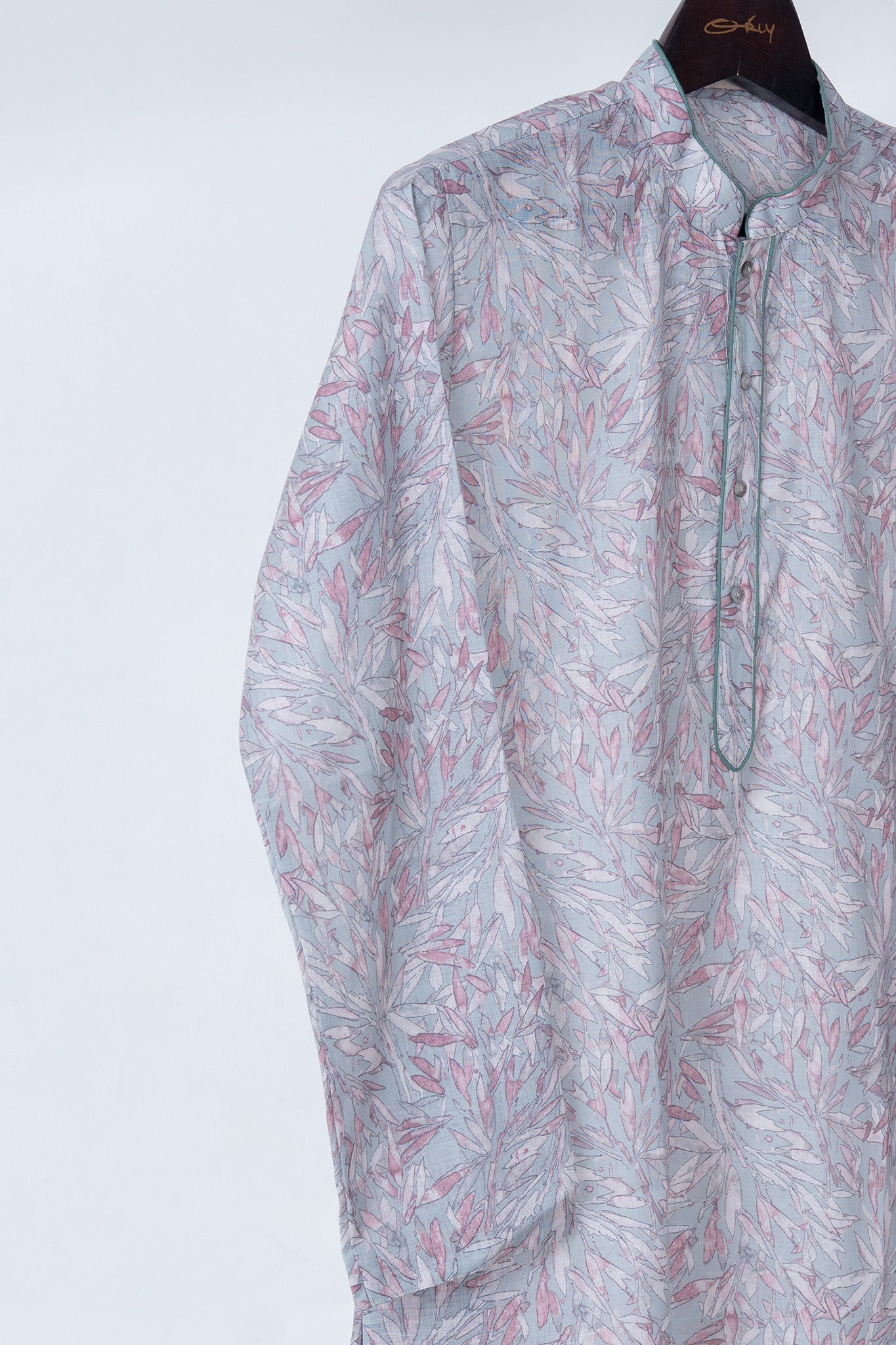 Mist Blue Botanical Print Cotton Kurta