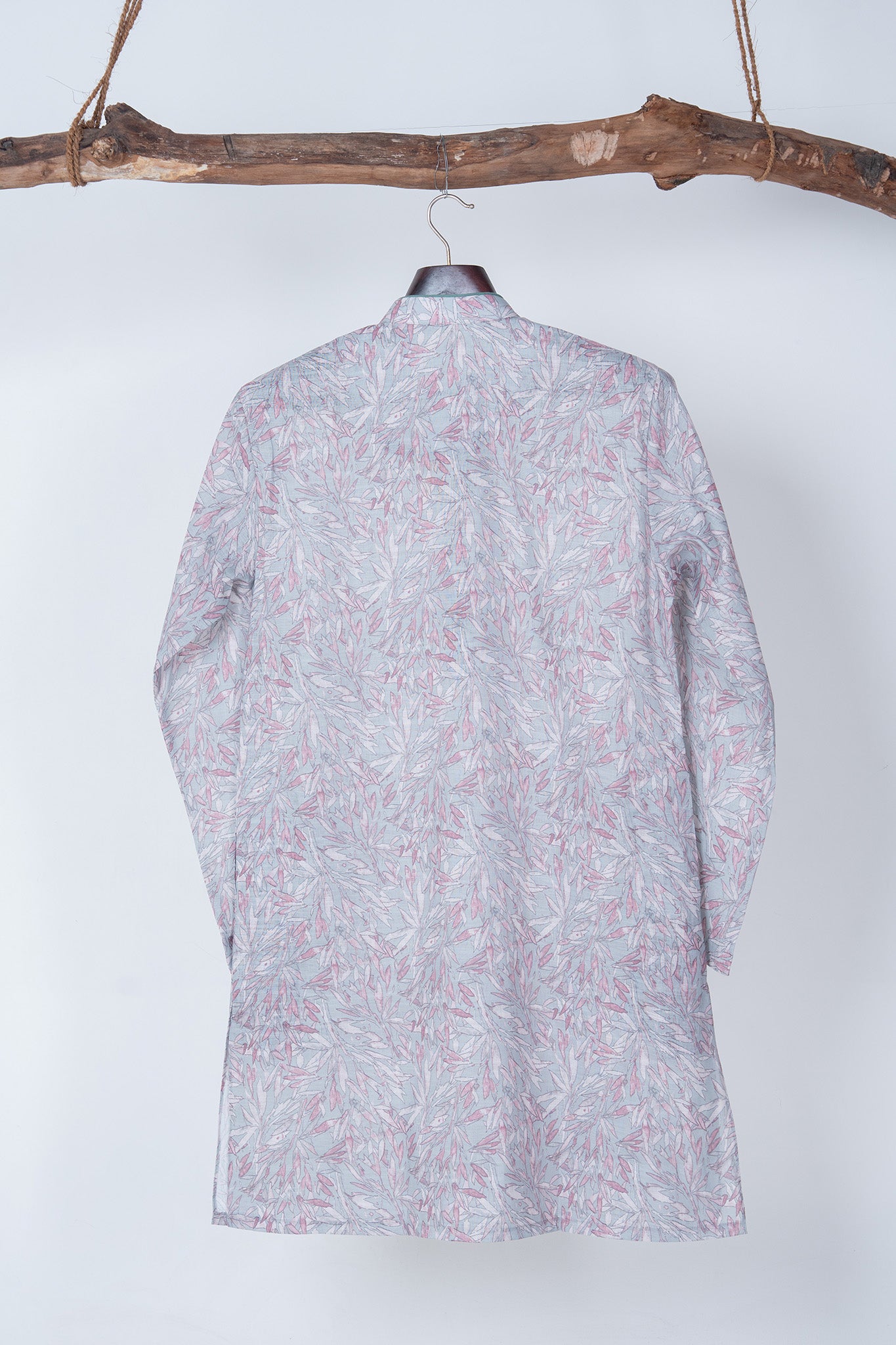 Mist Blue Botanical Print Cotton Kurta