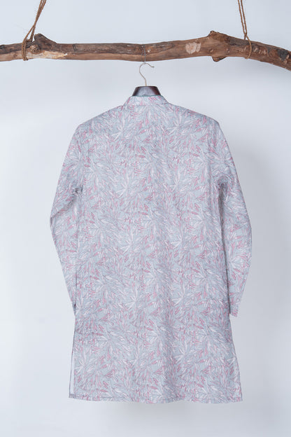 Mist Blue Botanical Print Cotton Kurta