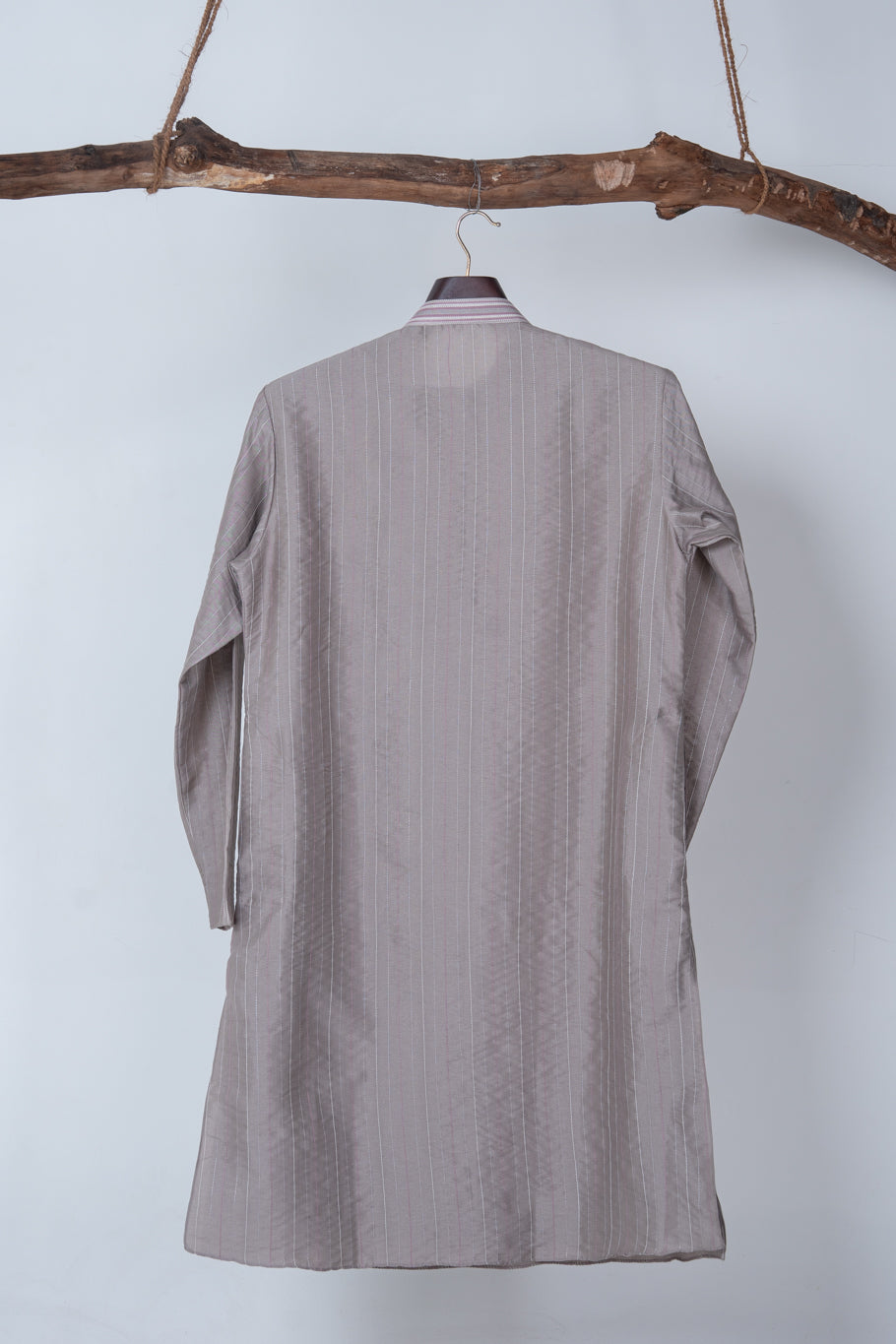 Mauve Grey Striped Kurta Set
