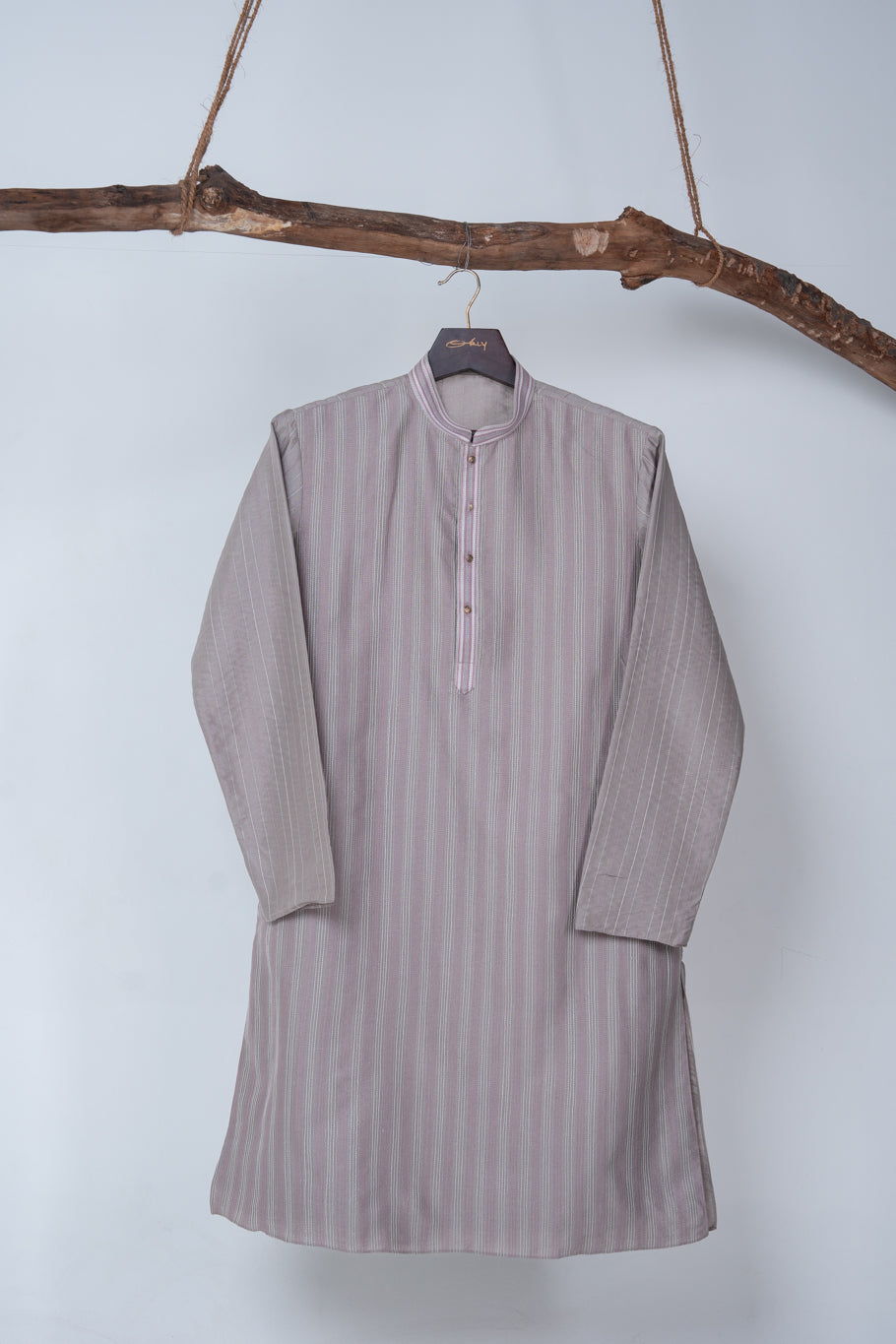 Mauve Grey Striped Kurta Set