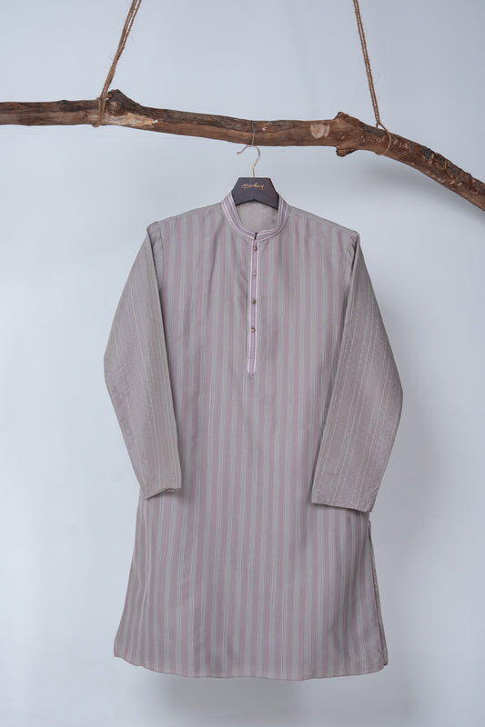 Mauve Grey Striped Kurta Set