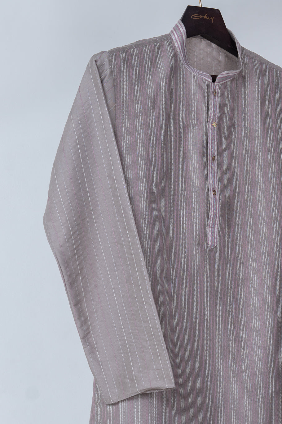 Mauve Grey Striped Kurta Set