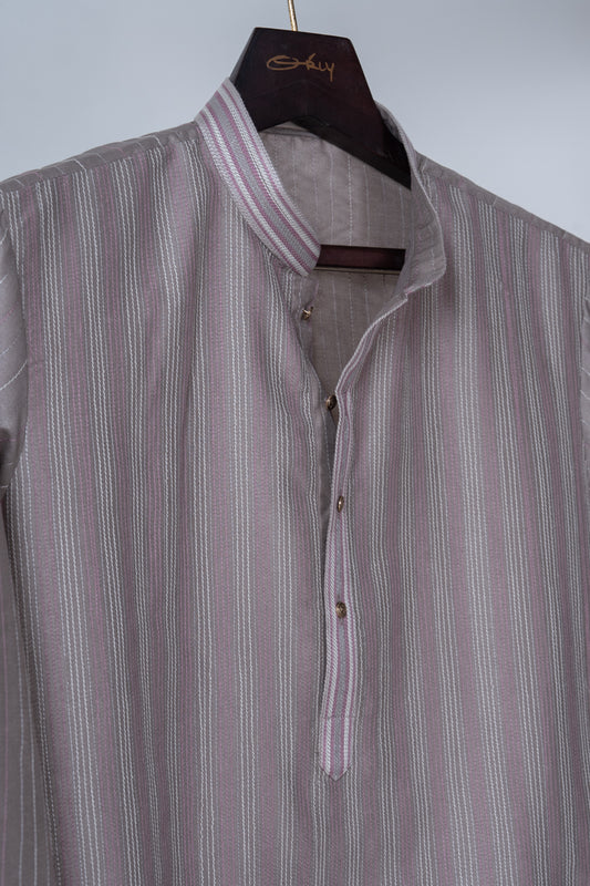 Mauve Grey Striped Kurta Set