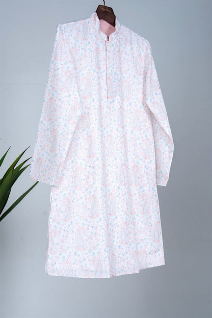 Powder Blue Paisley Floral Print Kurta Set