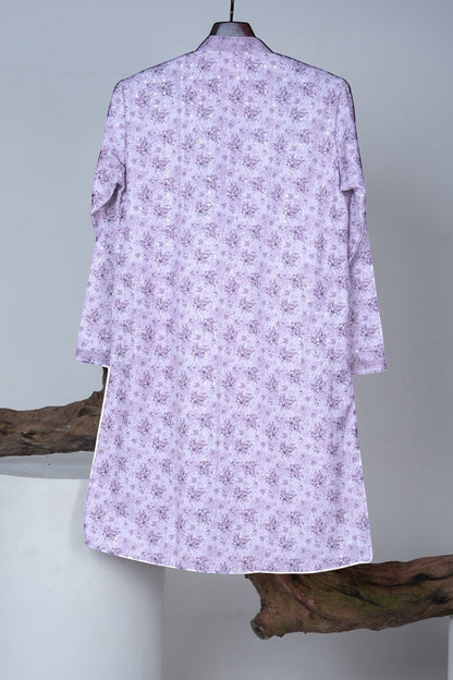 Purple Floral Print Kurta with Sequin Accents
