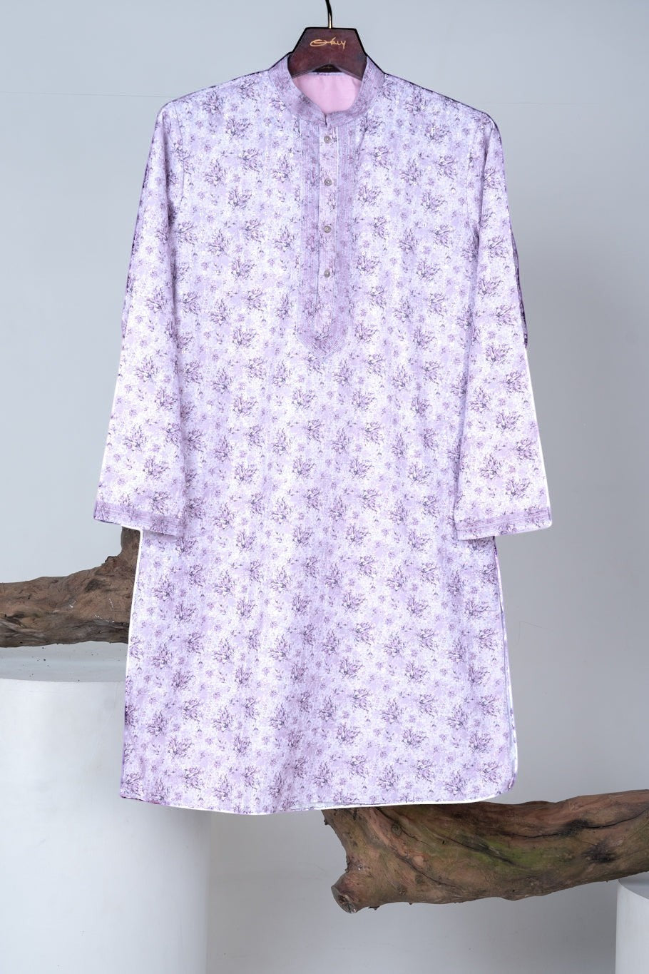 Purple Floral Print Kurta with Sequin Accents
