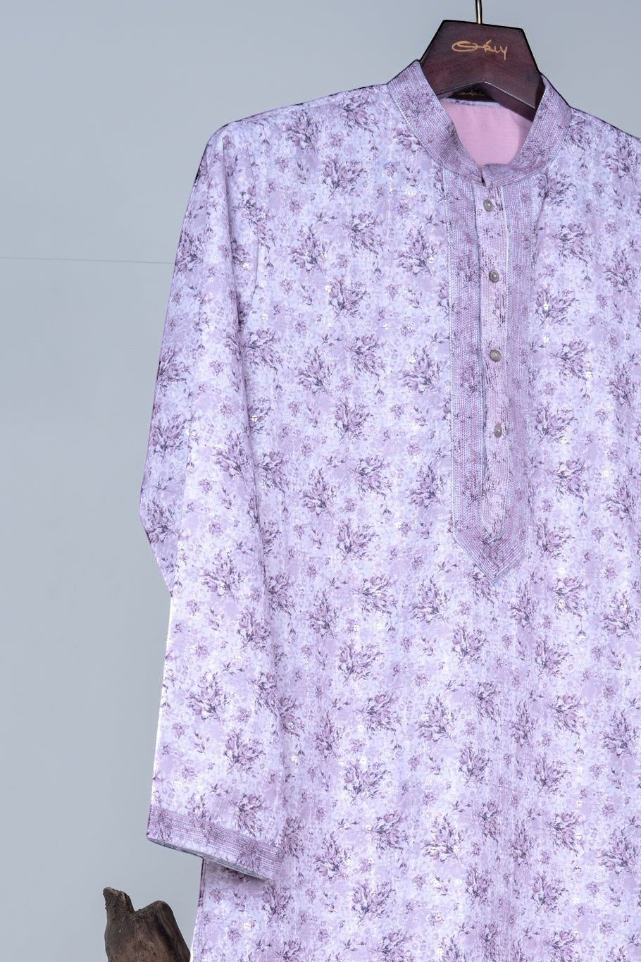 Purple Floral Print Kurta with Sequin Accents