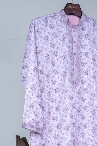Purple Floral Print Kurta with Sequin Accents