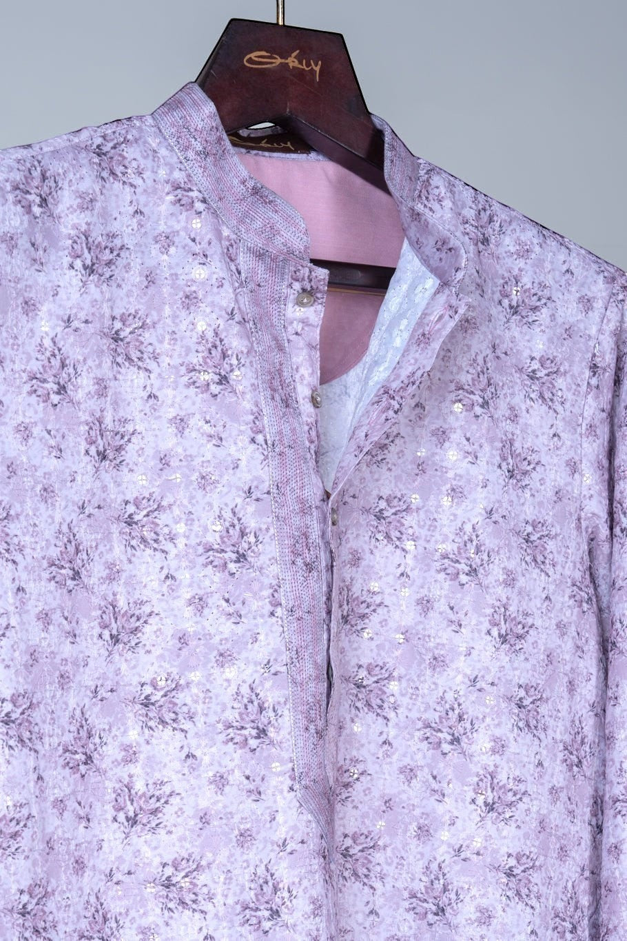 Purple Floral Print Kurta with Sequin Accents