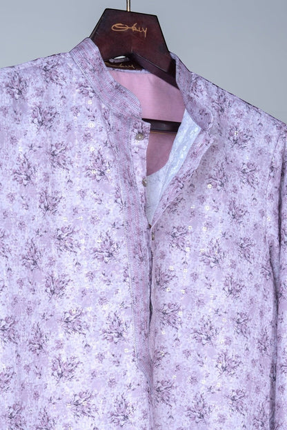 Purple Floral Print Kurta with Sequin Accents