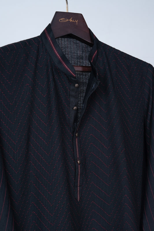 Black Pintex Kurta Set