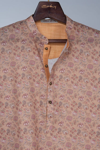 Beige Rose Floral Print Kurta