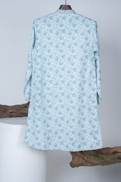 Pastel Mint Green Floral Print Kurta with Sequin Accents