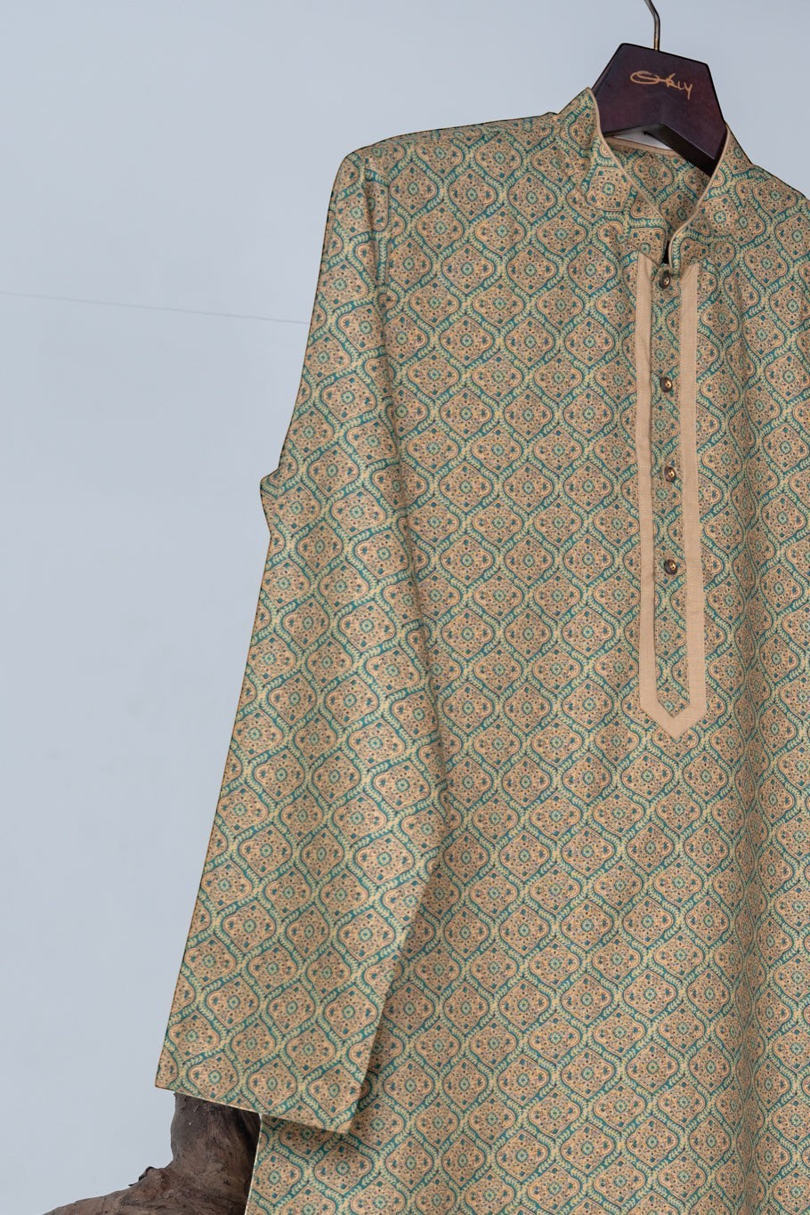 Olive Green Geometric Print Kurta