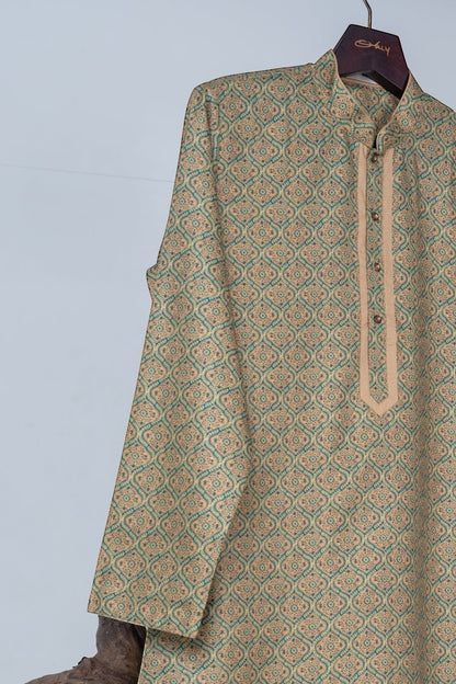 Olive Green Geometric Print Kurta