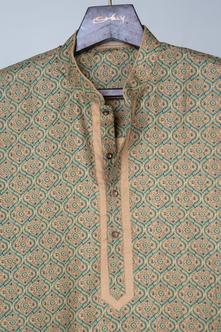 Olive Green Geometric Print Kurta