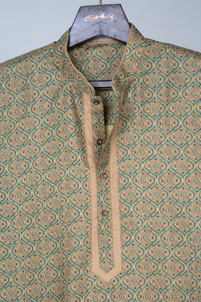 Olive Green Geometric Print Kurta