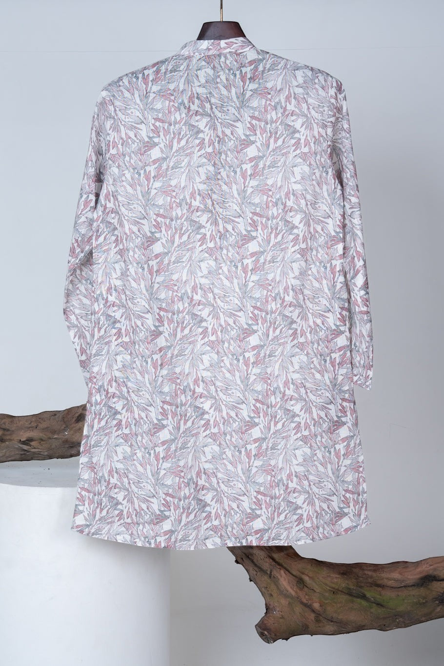 Ivory Mauve Leaf Print Kurta