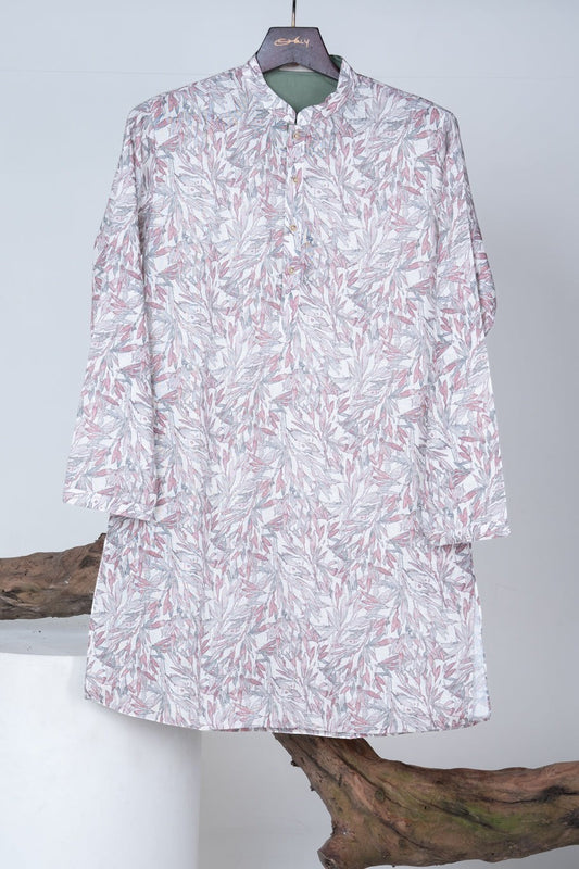 Ivory Mauve Leaf Print Kurta