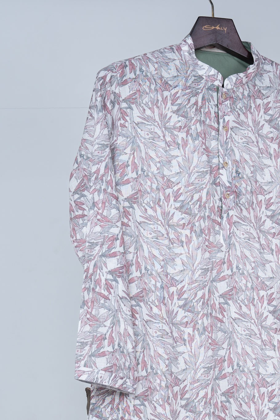 Ivory Mauve Leaf Print Kurta