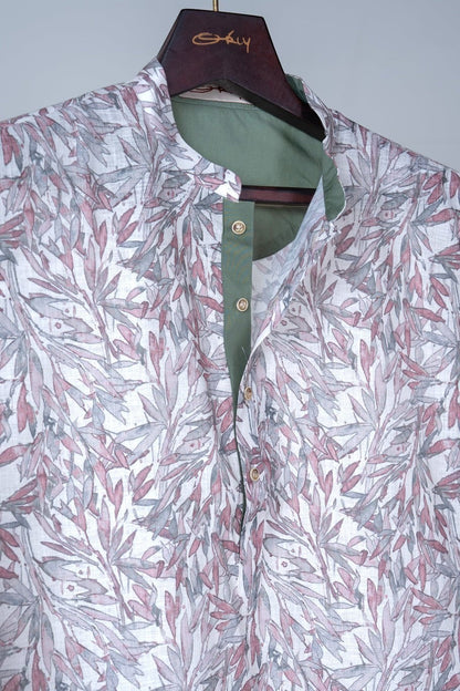 Ivory Mauve Leaf Print Kurta
