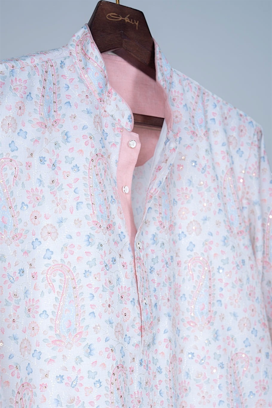 Powder Blue Paisley Floral Print Kurta Set