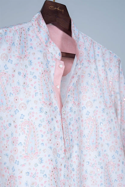 Powder Blue Paisley Floral Print Kurta Set