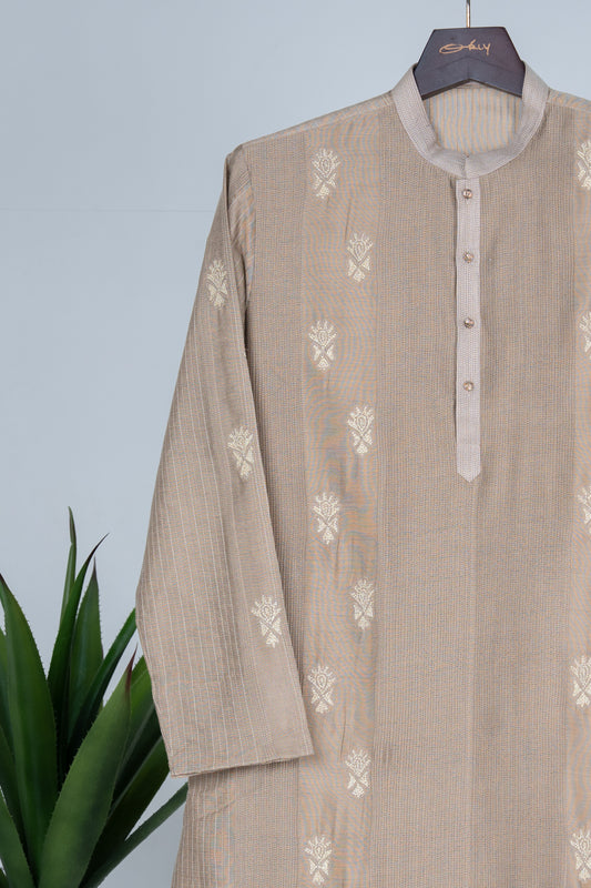 Beige Hand Embroidered Kurta