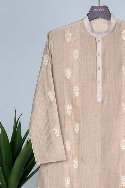 Beige Hand Embroidered Kurta