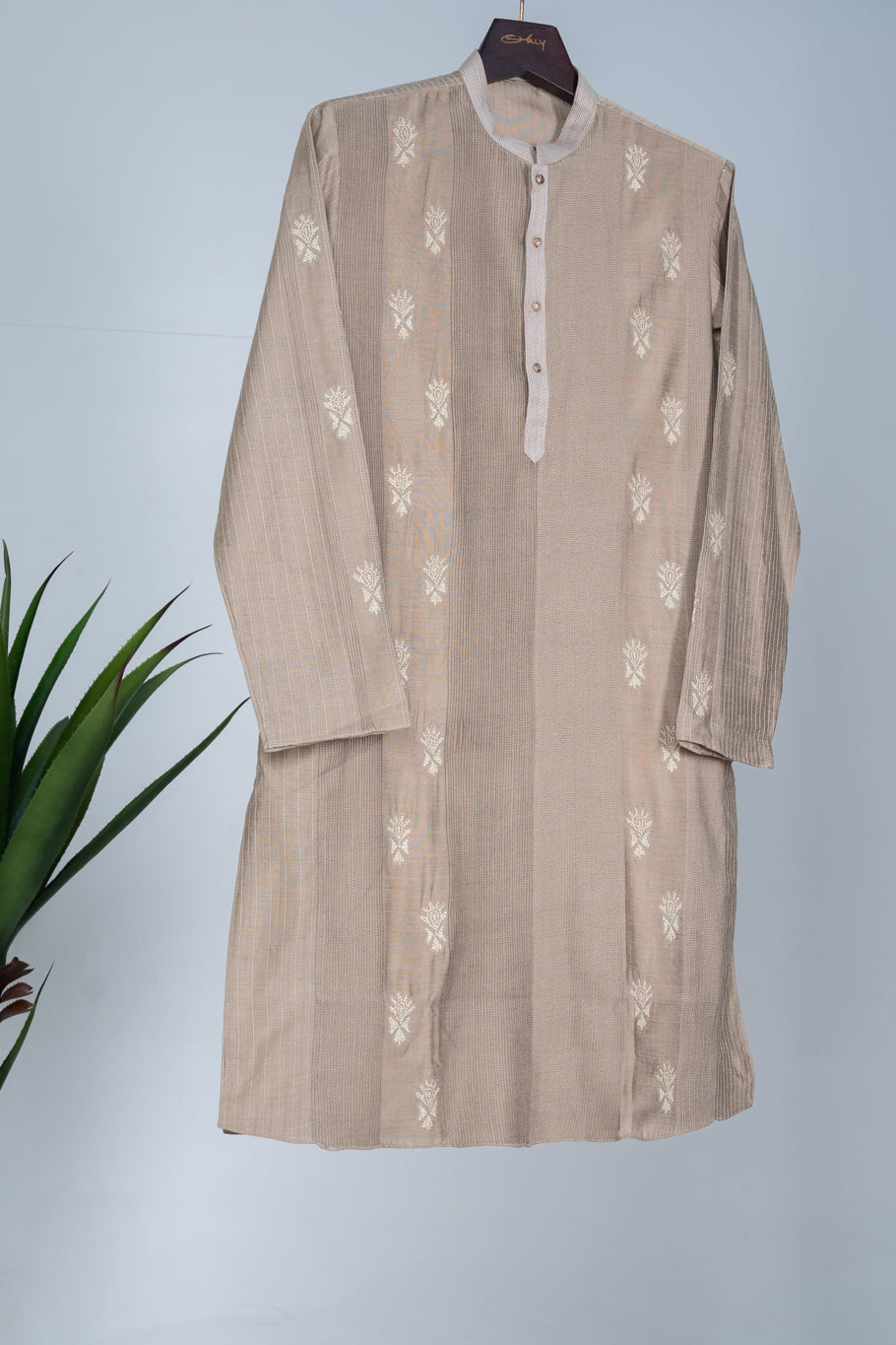 Beige Hand Embroidered Kurta