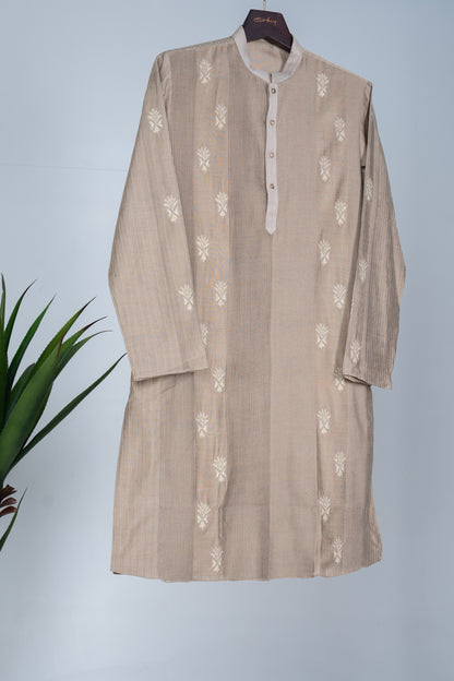 Beige Hand Embroidered Kurta