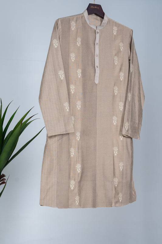 Beige Hand Embroidered Kurta