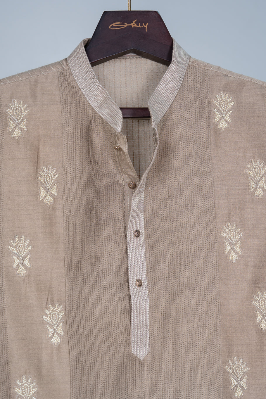Beige Hand Embroidered Kurta