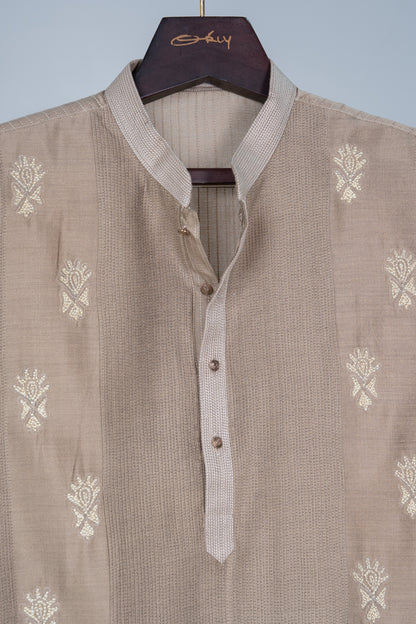 Beige Hand Embroidered Kurta