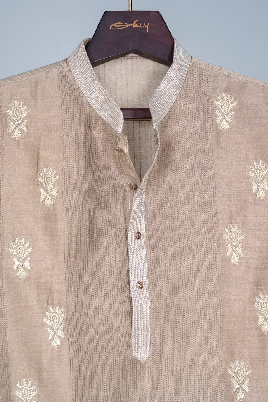 Beige Hand Embroidered Kurta