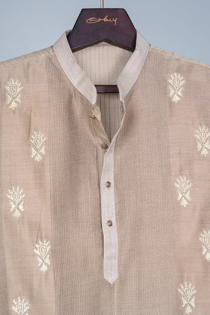 Beige Hand Embroidered Kurta