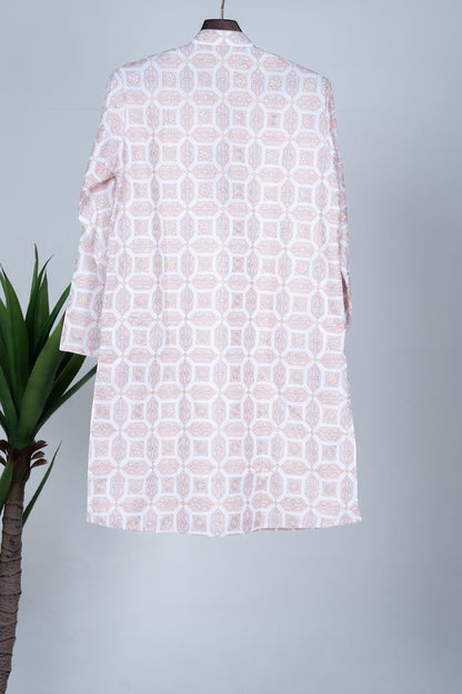 Blush Geometric Jacquard Embroidered Kurta Set
