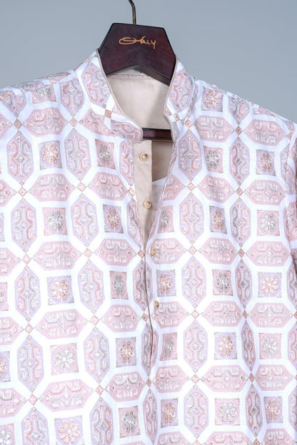 Blush Geometric Jacquard Embroidered Kurta Set