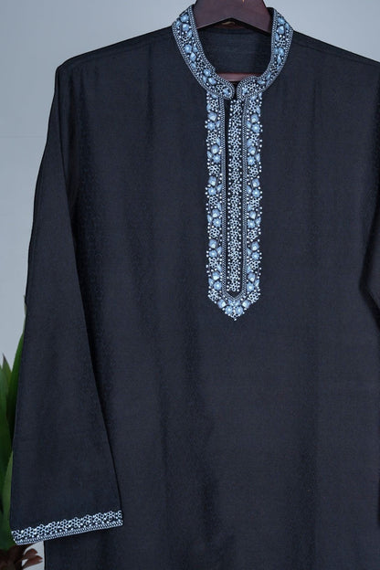 Black Floral Hand Embroidered Placket Kurta Set