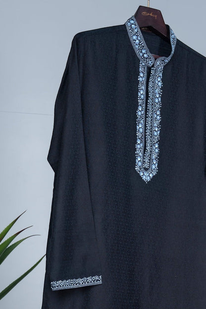 Black Floral Hand Embroidered Placket Kurta Set