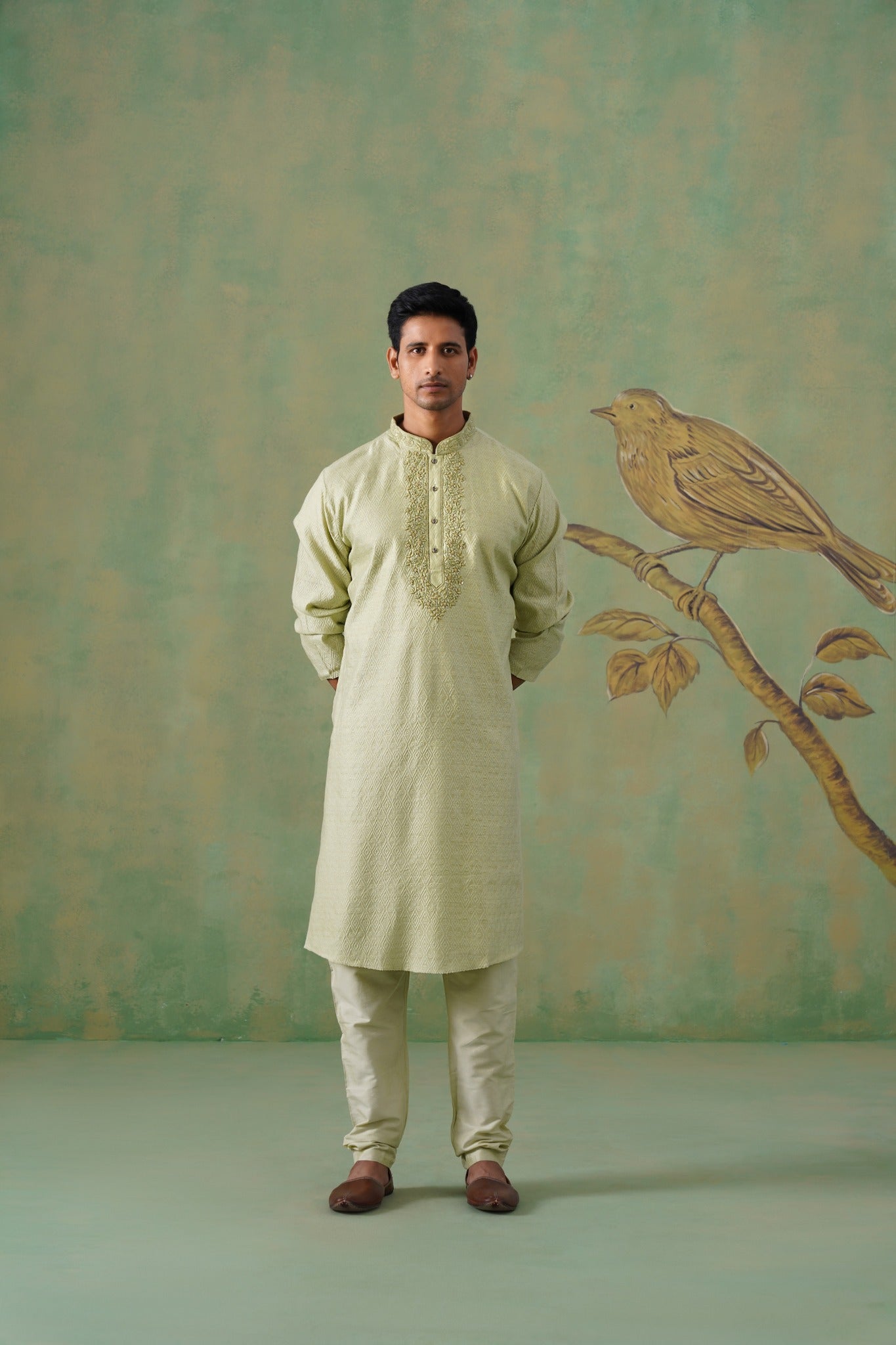 Pastel Sage Hand Embroidered Kurta Set