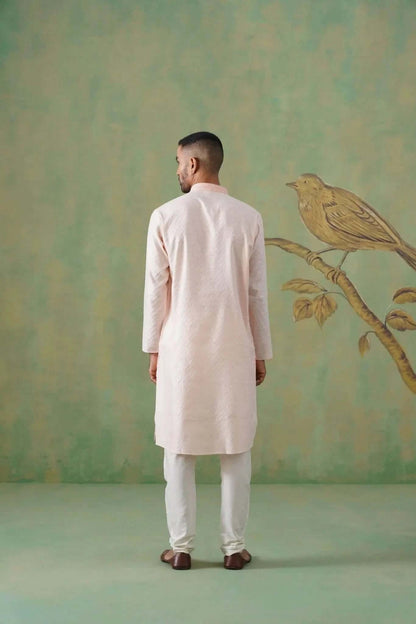 Dusty Rose Textured Kurta Set with Delicate Hand Embroidery