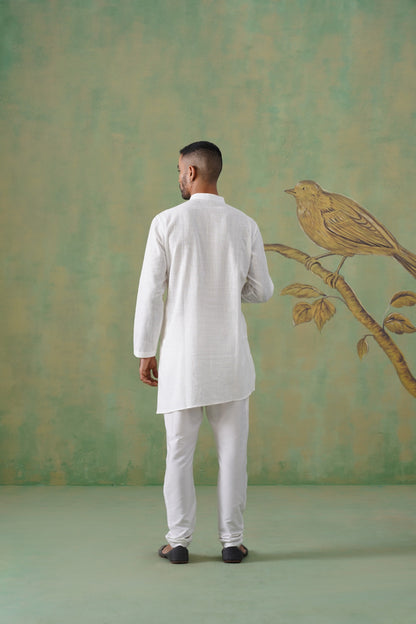 White Cotton Saddle Stitch Short Kurta